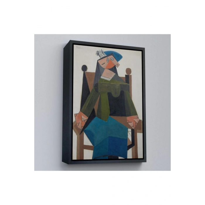 Ahşap Çerçeveli Pablo Picasso - Koltukta Oturan Soyut Kadın Tablosu-7295