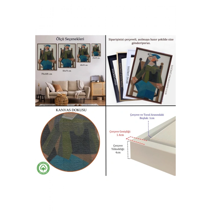 Ahşap Çerçeveli Pablo Picasso - Koltukta Oturan Soyut Kadın Tablosu-7295