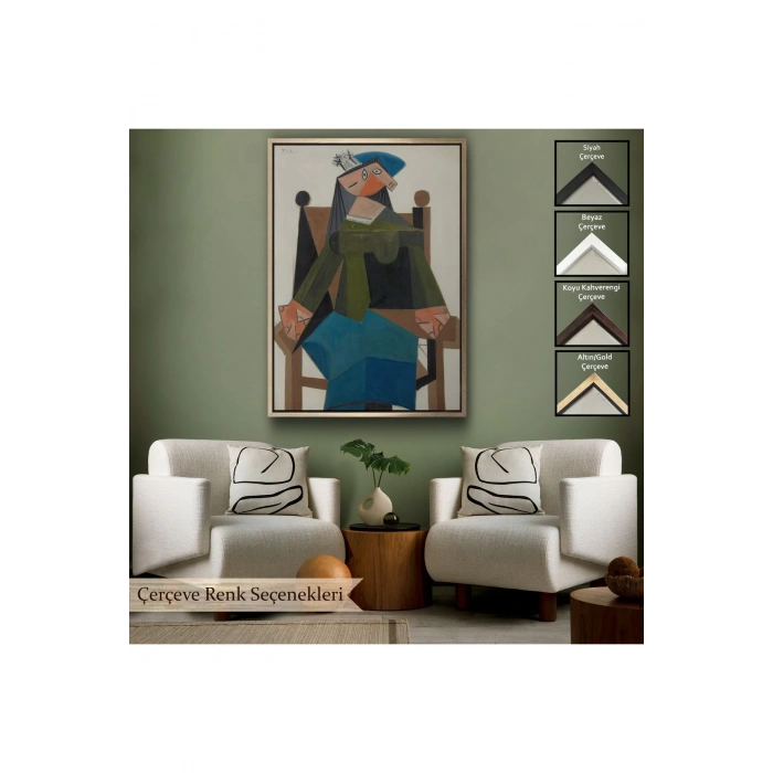 Ahşap Çerçeveli Pablo Picasso - Koltukta Oturan Soyut Kadın Tablosu-7295