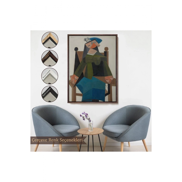 Ahşap Çerçeveli Pablo Picasso - Koltukta Oturan Soyut Kadın Tablosu-7295