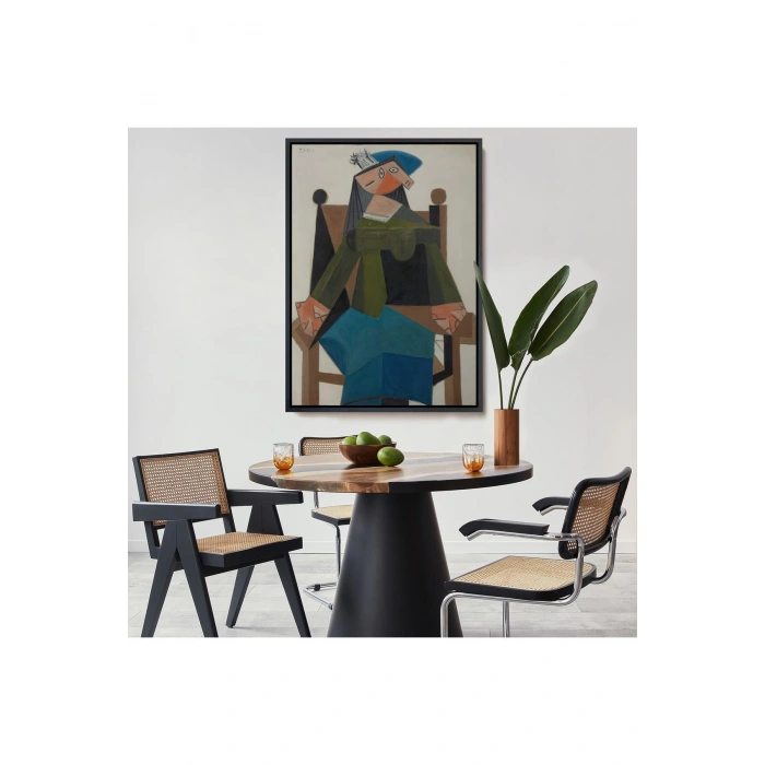 Ahşap Çerçeveli Pablo Picasso - Koltukta Oturan Soyut Kadın Tablosu-7295