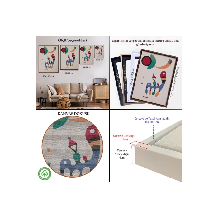 Ahşap Çerçeveli Vasiliy Kandinsky - 11 Resim Ve 7 Şiir Soyut Tablosu-7485