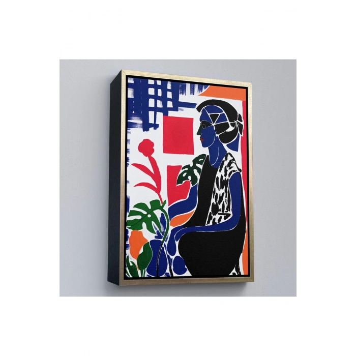 Ahşap Çerçeveli Yeşil Yapraklı Monstera Ve Kadın Tablosu-7989