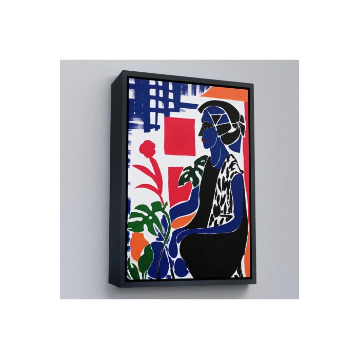 Ahşap Çerçeveli Yeşil Yapraklı Monstera Ve Kadın Tablosu-7989