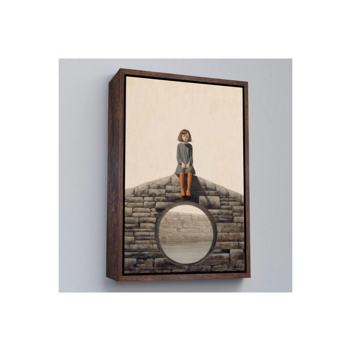 Ahşap Çerçeveli Duvarda Oturan Yalnız Kız Tablo-7535