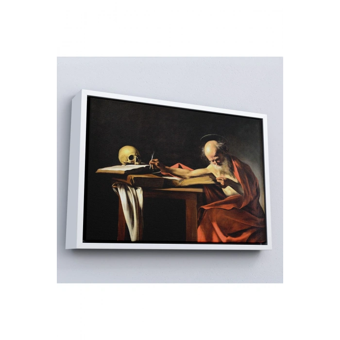 Ahşap Çerçeveli Caravaggio - Saint Jerome Yazma Tablo-7124