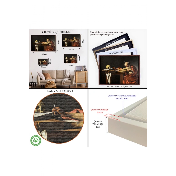 Ahşap Çerçeveli Caravaggio - Saint Jerome Yazma Tablo-7124