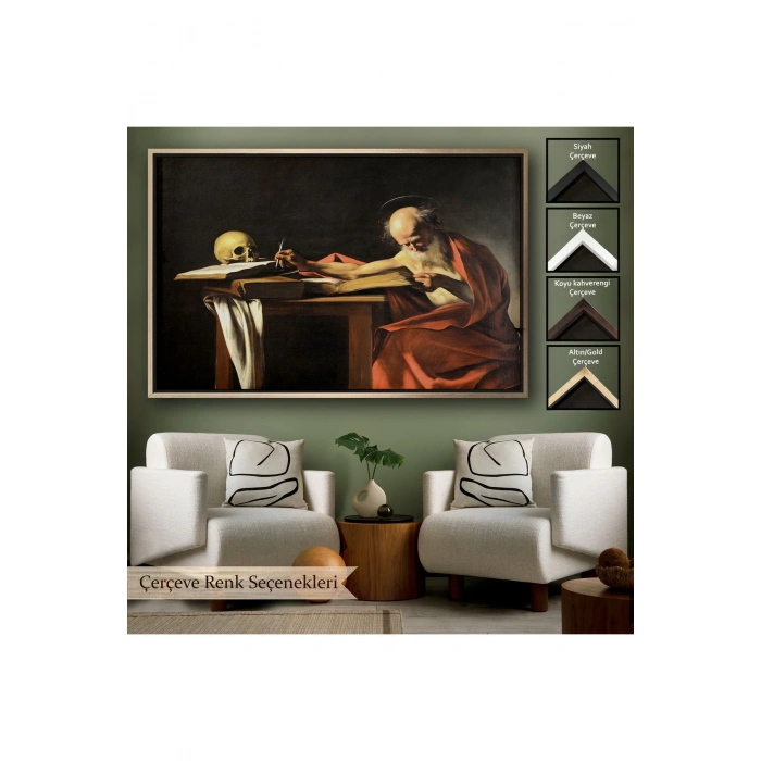 Ahşap Çerçeveli Caravaggio - Saint Jerome Yazma Tablo-7124