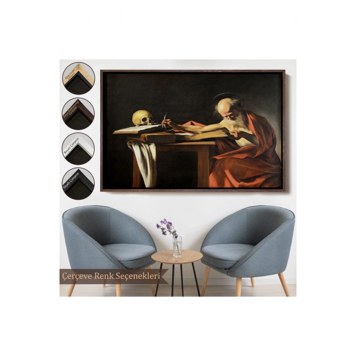 Ahşap Çerçeveli Caravaggio - Saint Jerome Yazma Tablo-7124