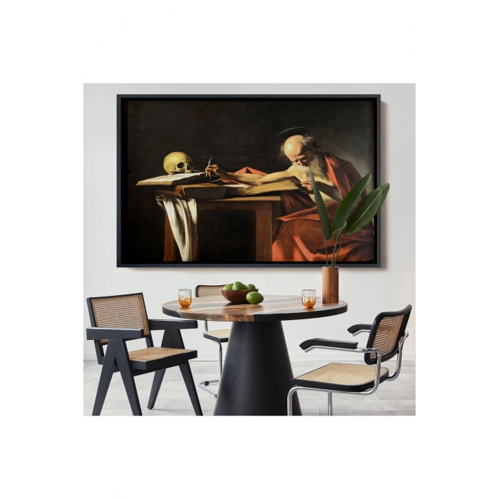 Ahşap Çerçeveli Caravaggio - Saint Jerome Yazma Tablo-7124