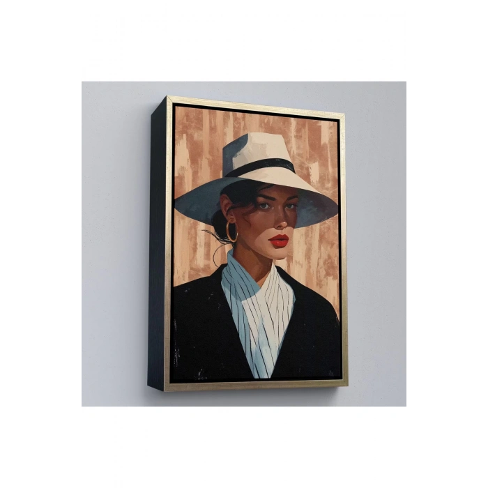 Ahşap Çerçeveli Keskin Bakışlı Güzel Kadın Tablo-7593