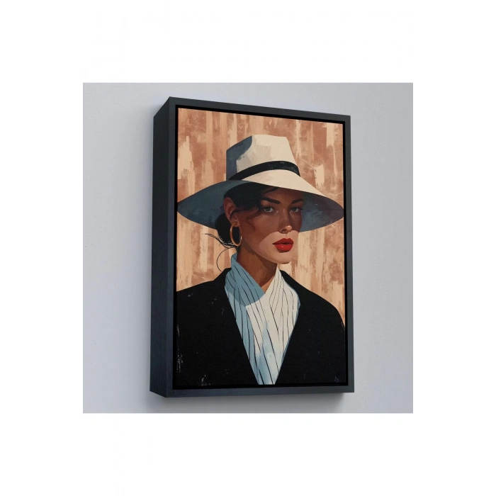 Ahşap Çerçeveli Keskin Bakışlı Güzel Kadın Tablo-7593