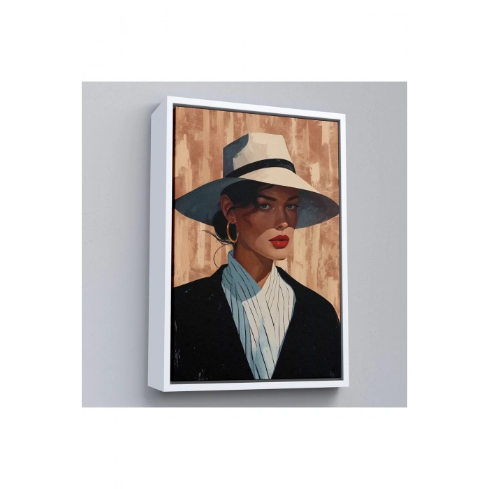 Ahşap Çerçeveli Keskin Bakışlı Güzel Kadın Tablo-7593