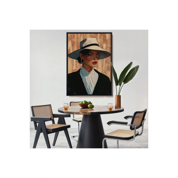 Ahşap Çerçeveli Keskin Bakışlı Güzel Kadın Tablo-7593