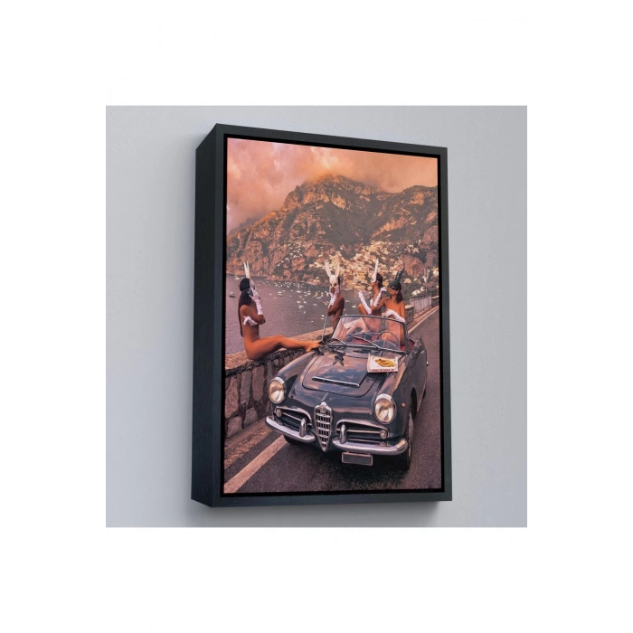 Ahşap Çerçeveli İtalya Posıtano Manzarası Çıplak Tavşan Kadınlar Tablosu-7742