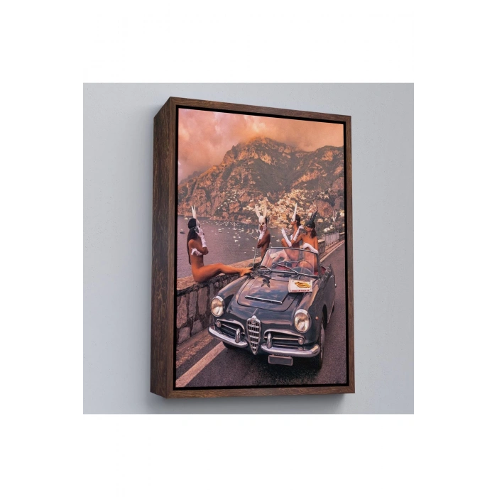 Ahşap Çerçeveli İtalya Posıtano Manzarası Çıplak Tavşan Kadınlar Tablosu-7742