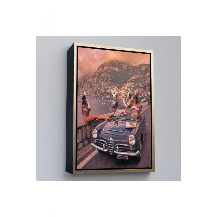 Ahşap Çerçeveli İtalya Posıtano Manzarası Çıplak Tavşan Kadınlar Tablosu-7742