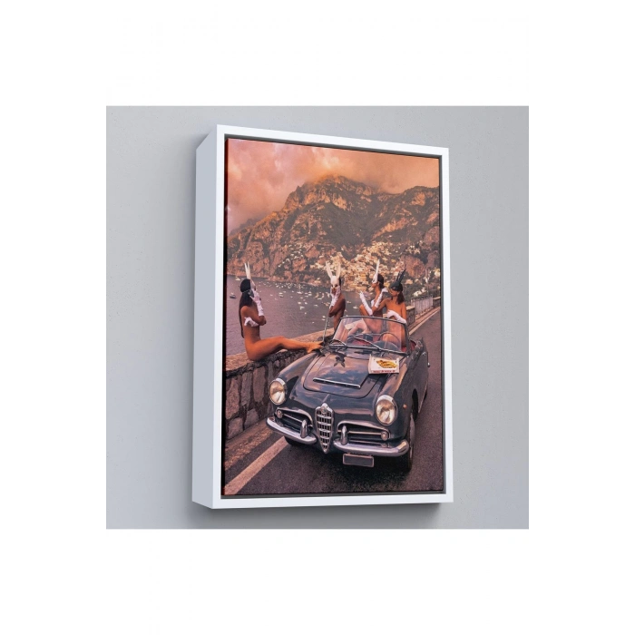 Ahşap Çerçeveli İtalya Posıtano Manzarası Çıplak Tavşan Kadınlar Tablosu-7742