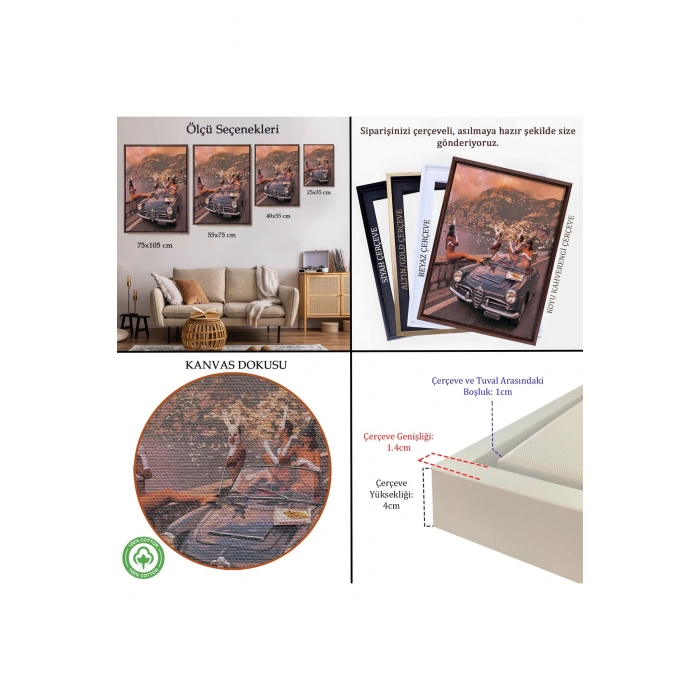 Ahşap Çerçeveli İtalya Posıtano Manzarası Çıplak Tavşan Kadınlar Tablosu-7742