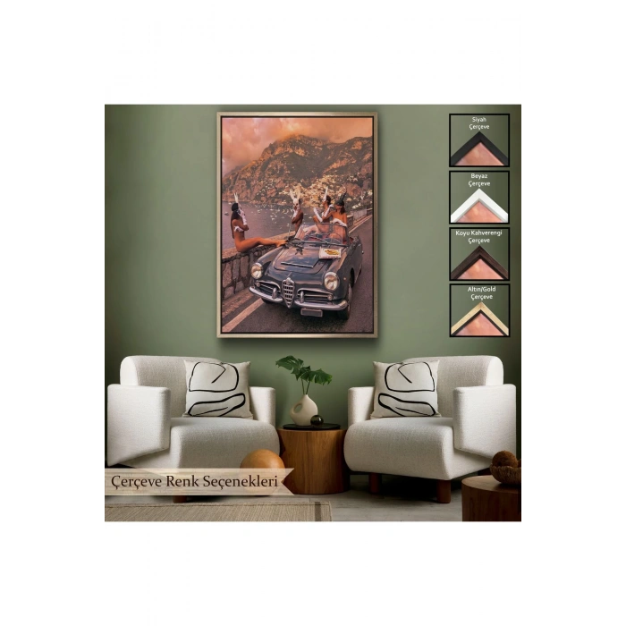 Ahşap Çerçeveli İtalya Posıtano Manzarası Çıplak Tavşan Kadınlar Tablosu-7742