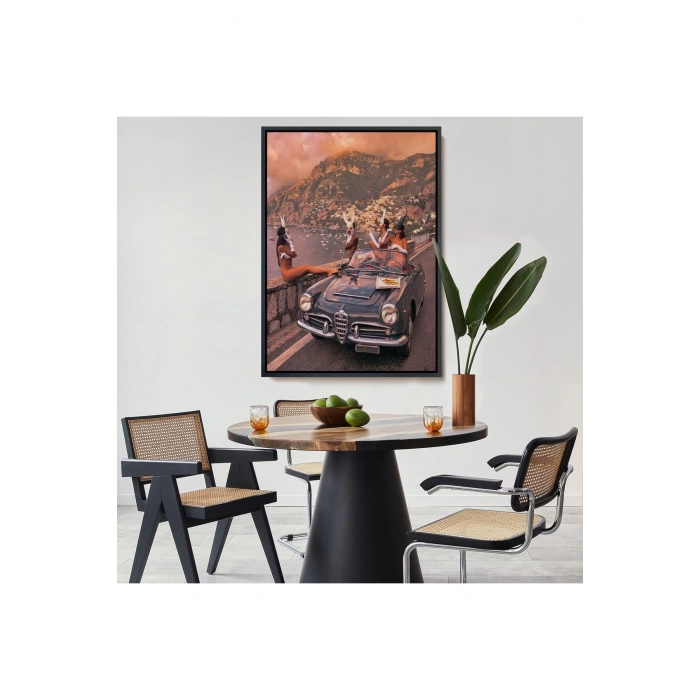 Ahşap Çerçeveli İtalya Posıtano Manzarası Çıplak Tavşan Kadınlar Tablosu-7742