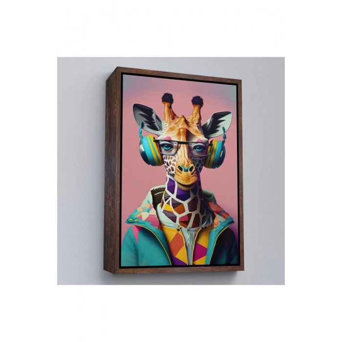 Ahşap Çerçeveli Sevimli Zürafa Tablosu-7954