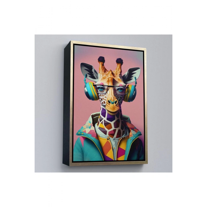 Ahşap Çerçeveli Sevimli Zürafa Tablosu-7954