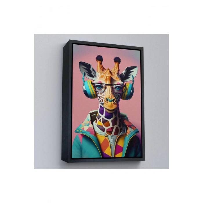 Ahşap Çerçeveli Sevimli Zürafa Tablosu-7954