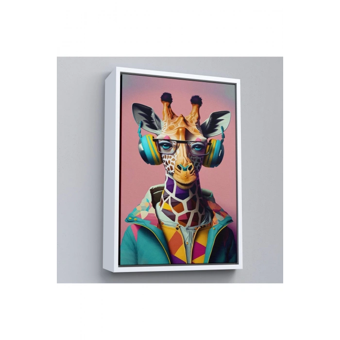 Ahşap Çerçeveli Sevimli Zürafa Tablosu-7954