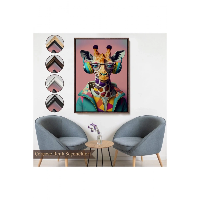 Ahşap Çerçeveli Sevimli Zürafa Tablosu-7954
