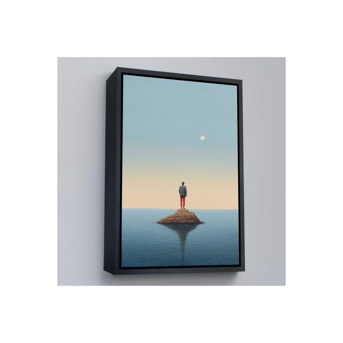 Ahşap Çerçeveli Denizin Ortasında Yalnız Adam Tablosu-7538