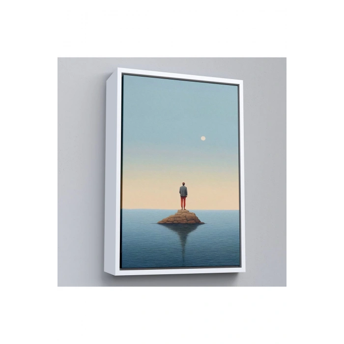 Ahşap Çerçeveli Denizin Ortasında Yalnız Adam Tablosu-7538