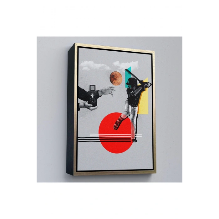 Ahşap Çerçeveli Beyzbol Sporcusu Ve Kamera Tutan Retro Eller Tablosu-7917