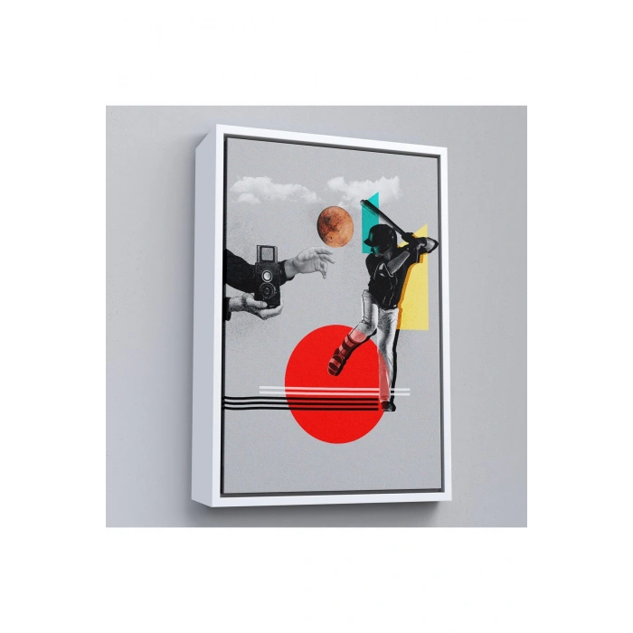 Ahşap Çerçeveli Beyzbol Sporcusu Ve Kamera Tutan Retro Eller Tablosu-7917