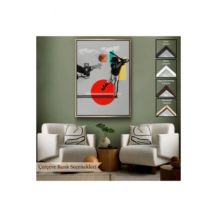 Ahşap Çerçeveli Beyzbol Sporcusu Ve Kamera Tutan Retro Eller Tablosu-7917