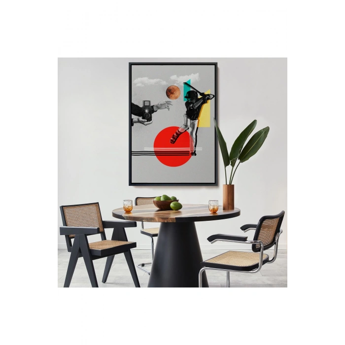 Ahşap Çerçeveli Beyzbol Sporcusu Ve Kamera Tutan Retro Eller Tablosu-7917