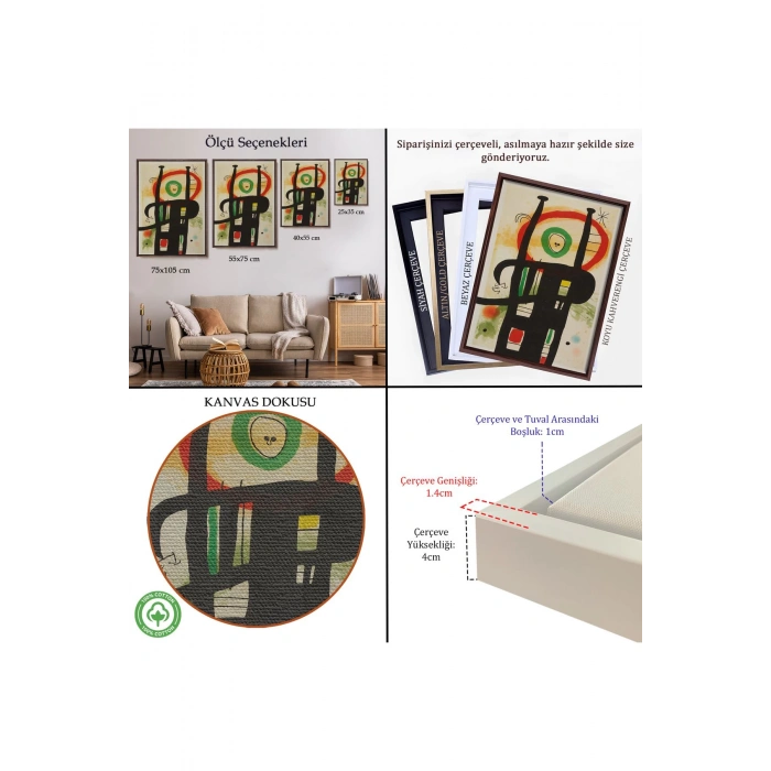 Ahşap Çerçeveli Joan Miro - Büyük Bilgisayar Tablo-7350