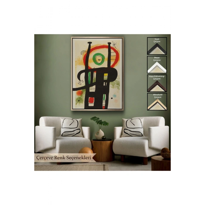 Ahşap Çerçeveli Joan Miro - Büyük Bilgisayar Tablo-7350