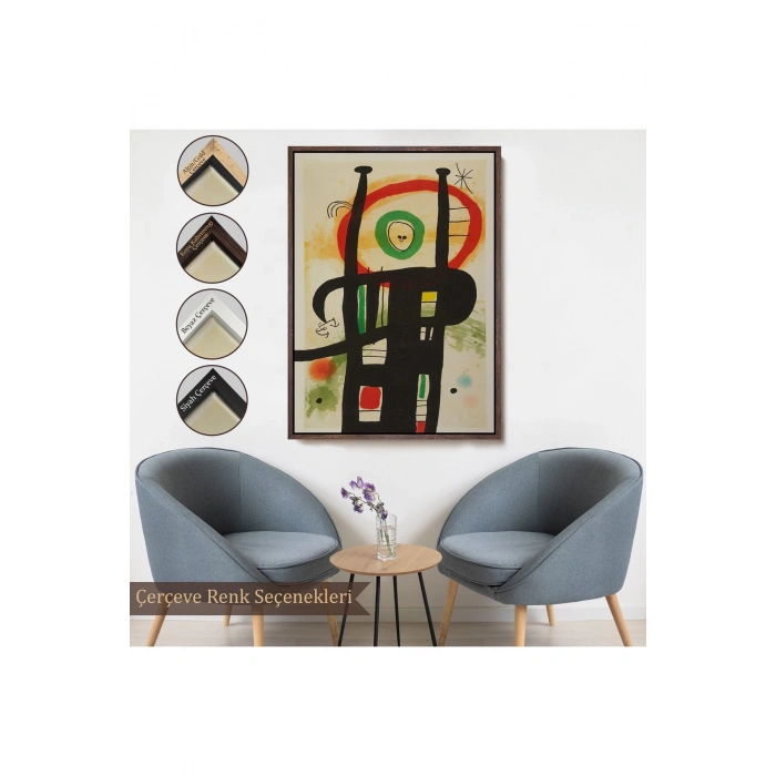 Ahşap Çerçeveli Joan Miro - Büyük Bilgisayar Tablo-7350