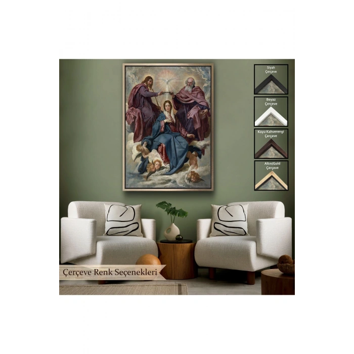 Ahşap Çerçeveli Diego Velazquez - Bakirenin Taç Giyme Töreni Tablo-7344