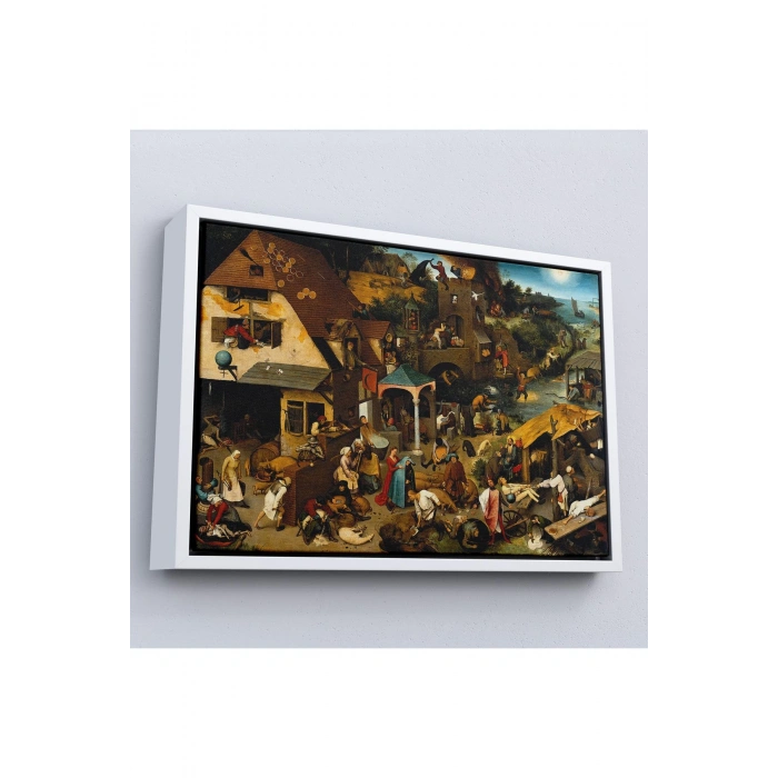 Ahşap Çerçeveli Yaşlı Pieter Brueghel - Hollanda Atasözleri Mavi Pelerin Tablo-7267
