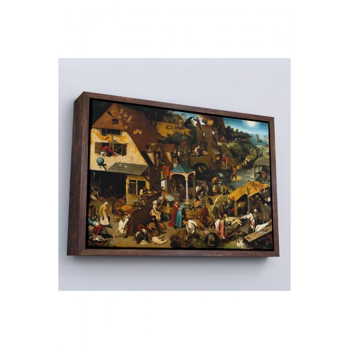 Ahşap Çerçeveli Yaşlı Pieter Brueghel - Hollanda Atasözleri Mavi Pelerin Tablo-7267