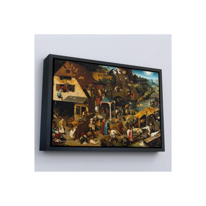 Ahşap Çerçeveli Yaşlı Pieter Brueghel - Hollanda Atasözleri Mavi Pelerin Tablo-7267
