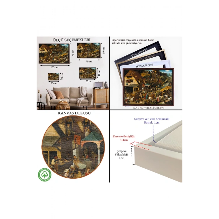 Ahşap Çerçeveli Yaşlı Pieter Brueghel - Hollanda Atasözleri Mavi Pelerin Tablo-7267