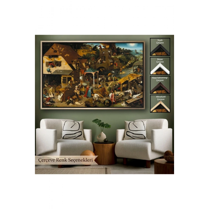 Ahşap Çerçeveli Yaşlı Pieter Brueghel - Hollanda Atasözleri Mavi Pelerin Tablo-7267
