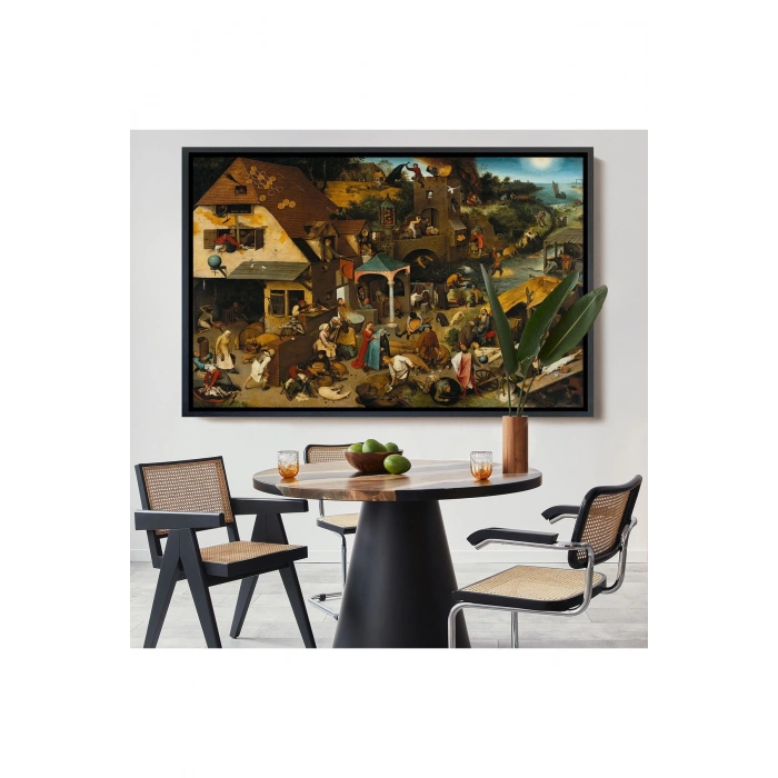 Ahşap Çerçeveli Yaşlı Pieter Brueghel - Hollanda Atasözleri Mavi Pelerin Tablo-7267