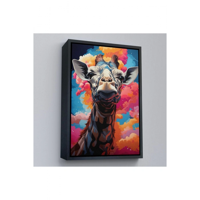 Ahşap Çerçeveli Sevimli Zürafa Tablosu-7773