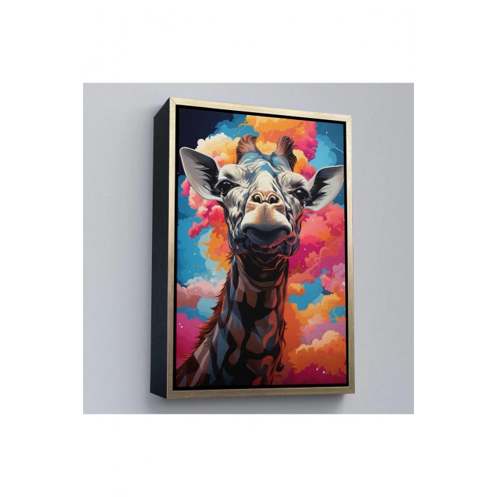 Ahşap Çerçeveli Sevimli Zürafa Tablosu-7773