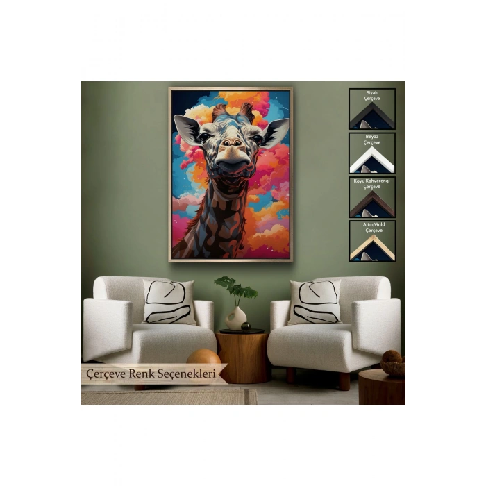 Ahşap Çerçeveli Sevimli Zürafa Tablosu-7773