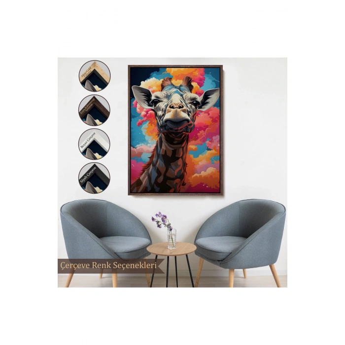 Ahşap Çerçeveli Sevimli Zürafa Tablosu-7773